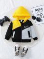 Fashionable Baby Boy Color Block Zip Up Casual Hooded Jacket