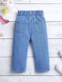 Baby Girls' Bow Print Paper Bag Waist Jeans With Bow