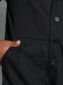 SHEIN Kids EVRYDAY Tween Boy Button Front Flap Detail Shirt Jumpsuit