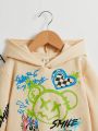 SHEIN Kids HYPEME Young Boy Cartoon & Letter Graphic Hoodie