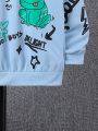 SHEIN Kids QTFun Boys' Casual Hooded Sweatshirt With Cartoon Frog Print Design