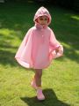 Girls' Cute Pink Color Hooded Raincoat