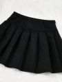 SHEIN Kids EVRYDAY Tween Girl Knitted Solid Color Casual Pleated Skirt