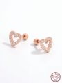 1pair Classic & Elegant & Romantic & Minimalist 925 Sterling Silver & Artificial Heart Shape Screw Back Earrings For Ladies' Charming Date And As A Gift On Valentine's Day, Anniversary Day For Couple.