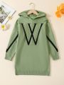 Big Girls' Hooded Sweater Dress With Text Print