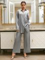 SHEIN Essnce Two-piece Set Of Grey Satin Long Sleeve Women's Clothes