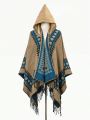 1pc Air-conditioned Travel Jacquard Love Heart & Tassel Poncho Suitable For Daily Wear