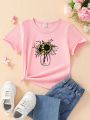 Little Girls' Lovely Sunflower Print Short Sleeve T-Shirt