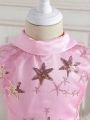 Young Girls' Elegant Romantic Gorgeous Sequined Star Embroidery Mesh Spliced Big Bow Decoration Party Valentine's Day Princess Dress