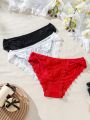 SHEIN Women's Lace Triangle Panties With Bow Decor