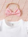 Baby Girls' Short Sleeve Top, Cute Rabbit Embellished Overalls Dress Set, Summer