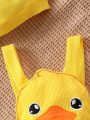 Unisex Baby Boy Yellow Duck Shape Applique Embroidery Overalls Romper, Spring/Summer Casual And Comfortable