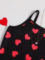 Teen Girls' Heart Printed Strap Dress