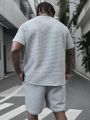 Manfinity Homme Men'S Plus Size Round Neck Short Sleeve T-Shirt And Shorts Knitted Casual Two Piece Set