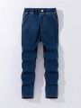 SHEIN Boys' Elastic Waist Water-Washed Casual Fashionable Jeans