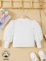 Baby Girls' Lantern Sleeve Round Neck Sweatshirt With Cartoon Print, Fall/Winter