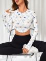 Yoga Floral Floral Print Cropped Athletic T-Shirt