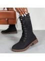 Women's Chunky Heel Lace-up High Boots, Outdoor Warm Boots