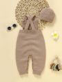 Baby Boys' Khaki Casual Simple Jumpsuit With Hat And Suspenders