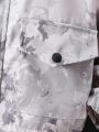 SHEIN Boys' Camouflage Fleece Lined Hooded Jacket And Cargo Pants Set