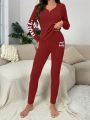 Letter Graphic Ribbed Knit Lounge Set
