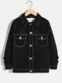 SHEIN Tween Boys' Loose Fit No Stretch Denim Jacket In Regular Style