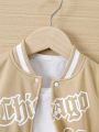 SHEIN Baby Boy Letter Graphic Striped Trim Varsity Jacket Without Tee