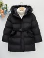 SHEIN Kids CHARMNG Big Girls' Mid-length Quilted Coat, Warm And Versatile, Winter