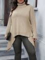 SHEIN Essnce Plus Turtleneck Batwing Sleeve Asymmetrical Hem Sweater