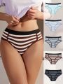 SHEIN 5pcs Color-Block Striped Triangle Underwear With Piping