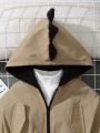 SHEIN Kids QTFun Young Boy Drawstring Waist Hooded Thermal Lined Coat Without Sweater