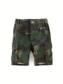Toddler Boys' Casual Outdoor Camouflage Denim Shorts With Side Pockets And Utility Design