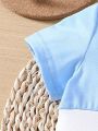 Stylish Casual Baby Boy Turn-Down Collar Colorblock Letter Print Bodysuit