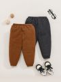 SHEIN Baby Boys' Decorative Appliqué Fleece Lined Joggers, 2pcs/Set