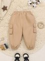 SHEIN Baby Boy Letter Graphic Flap Pocket Cargo Pants
