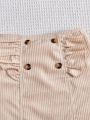 SHEIN Kids SUNSHNE Girls' Woven Solid Color Corduroy Overall Skirt