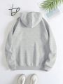 Butterfly & Letter Graphic Kangaroo Pocket Drawstring Thermal Hoodie