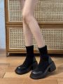 Chunky-heel Elastic Fashion Women's Boots, Black