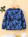 SHEIN Kids Cooltwn Little Girls' Super Cool Street Tie-dye Print Round Neck Long Sleeve Sweatshirt With Fleece Lining For Fall And Winter