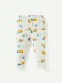 Cozy Cub Baby Boy Cartoon Car Pattern Round Neck Short Sleeve Top + Skinny Pants Tight-Fitting Home Suit 2pcs/Set