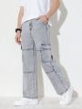 Teen Boy New Casual Fashion Light Grey Cargo-Style Straight Jeans