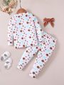 Baby Girl's Floral Print Raglan Long Sleeve Top And Pants Pajama Set With Headband
