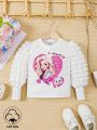 Baby Girls' Lantern Sleeve Round Neck Sweatshirt With Cartoon Print, Fall/Winter