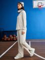 Street Sport Solid Color Ribbed Knit Sports Suit