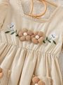 SHEIN Kids SUNSHNE Little Girls' Vintage Embroidered 3d Flower Dress For Spring And Autumn