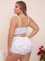 Plus Size Women'S Wire-Free Lingerie Set, Valentine'S Day Edition