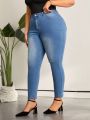SHEIN LUNE Plus Size Women's Distressed Skinny Fit Jeans