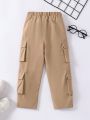 SHEIN Kids EVRYDAY Boys' Solid Color Casual Fashionable Cargo Pants With Pockets