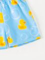 Young Boy Cartoon Duck Pattern Square Swim Trunks