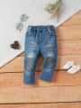 Baby Boys' Street-Style Cool Elastic Skinny Jeans With Heavy Washed And Slashed Details